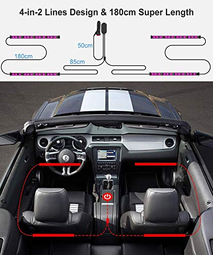 Govee Luces LED Coche, 4*22CM RGB Tiras LED Soporta Bluetooth App y Caja de Control, 16 Millones de Colores de DIY con Modo de Escena y Música, 2 Líneas Diseño Impermeable 12V Iluminación para Coche