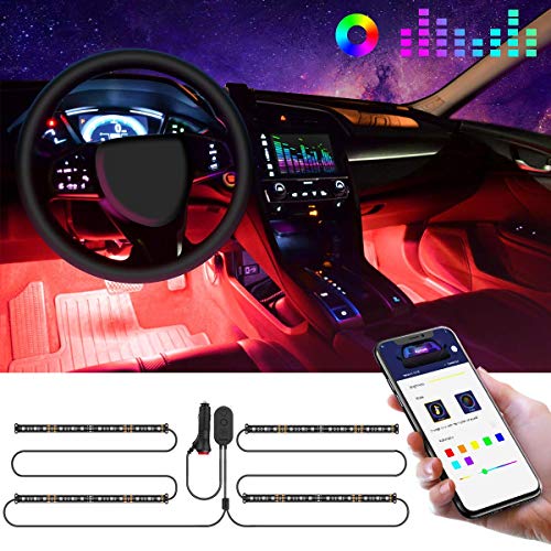 Govee Luces LED Coche, 4*22CM RGB Tiras LED Soporta Bluetooth App y Caja de Control, 16 Millones de Colores de DIY con Modo de Escena y Música, 2 Líneas Diseño Impermeable 12V Iluminación para Coche