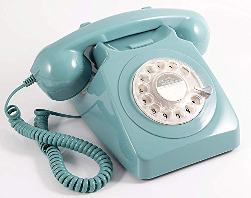 GPO 746 Teléfono fijo de disco con estilo retro de los años 70 - Cable en espiral, Timbre auténtico - Naranja