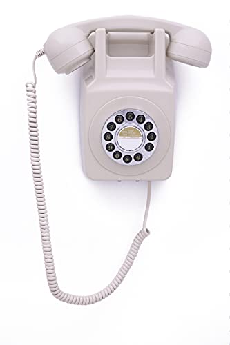 GPO 746 Teléfono fijo retro de pared con pulsación de botones - Cable en espiral, timbre auténtico - Marfil