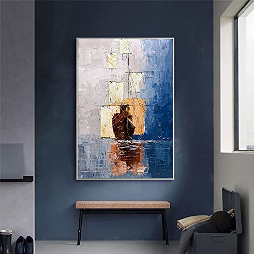 Gran navegante azul velero arte impreso en lienzo póster adecuado para el hogar sala de estar estudio decoración de pozo 80x100cm sin marco