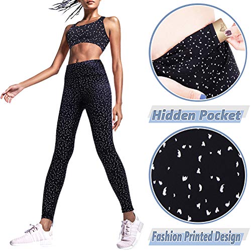 GRAT.UNIC Leggins Mujer de Yoga,Leggings Fitness,Mallas Deportivas de Mujer con Bolsillos Laterales, Polainas de Yoga Fitness (Negro & Plata, XXL)