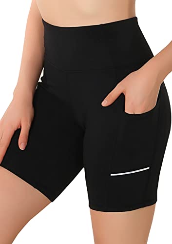 GRAT.UNIC Pantalón Corto Deportivo para Mujer, Running Pantalones Cortos de Yoga con Bolsillo Lateral, Fitness Mallas Deportivas (Negro, S)