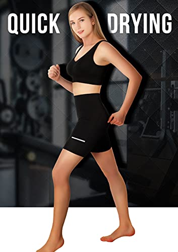 GRAT.UNIC Pantalón Corto Deportivo para Mujer, Running Pantalones Cortos de Yoga con Bolsillo Lateral, Fitness Mallas Deportivas (Negro, S)
