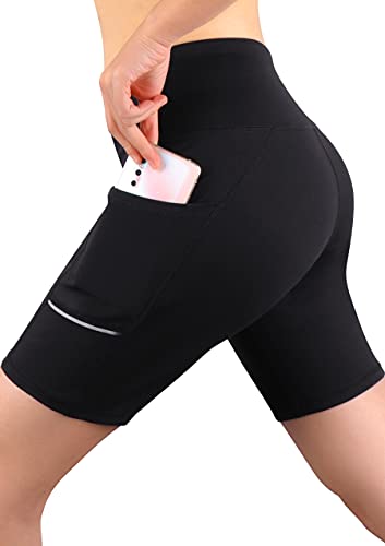 GRAT.UNIC Pantalón Corto Deportivo para Mujer, Running Pantalones Cortos de Yoga con Bolsillo Lateral, Fitness Mallas Deportivas (Negro, S)