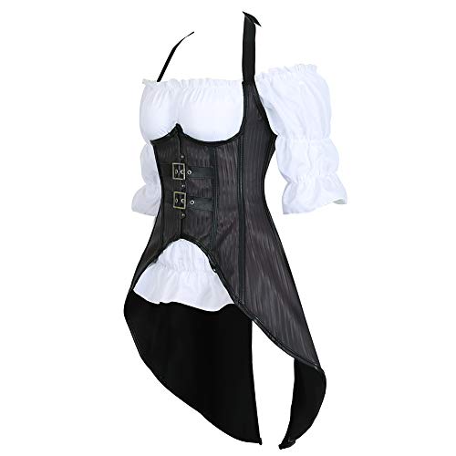 Grebrafan Conjunto de Corsé Pirata Chalecos Corset y Blanco Blusa Fiesta (EUR(36-38) L, Negro)