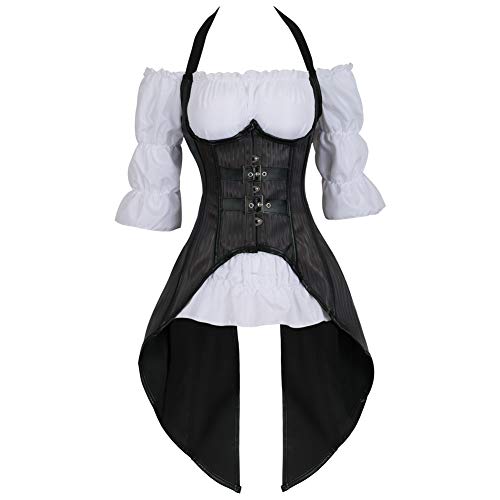 Grebrafan Conjunto de Corsé Pirata Chalecos Corset y Blanco Blusa Fiesta (EUR(36-38) L, Negro)