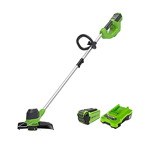 Greenworks cortacésped inalámbrico G40LT (Li-Ion 40V ancho corte 30cm velocidad variable 7500 rpm rosca alimentación automática barra guía aluminio Flowerguard Incluye batería 2Ah y cargador