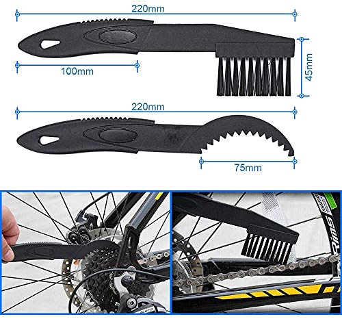 GreeSuit Juego de 16 cepillos de limpieza para bicicleta de montaña, carretera, ciudad, BMX, incluye depurador de cadena para neumáticos de rueda de cadena (16 piezas)