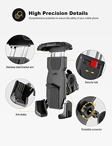 Grefay Soporte Movil Bicicleta, Acero Inoxidable Anti Vibración Soporte Movil Moto con Rotación 360°, Soporte Movil Bici Universal para 4,7-6,9" Smartphones