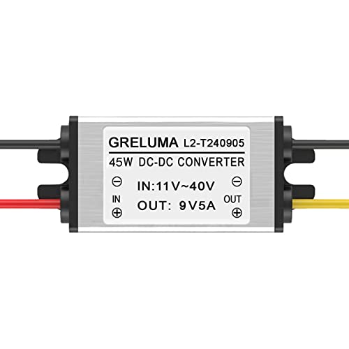 Greluma 1 Pieza DC 12v 24v a 9v Reductor convertidor Reductor 5A 45W Adaptador de Corriente Reductor para electrónica de Coche camión vehículo Barco Sistema Solar (entradas DC 11-40V)