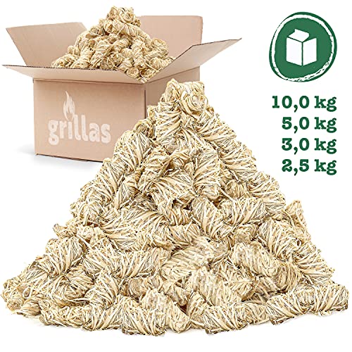 grillas Pastillas de Encendido Ecológicas Enceradas | Encendedores de Barbacoa de Madera Natural | Pastillas de Lana de Leña para Chimeneas, Estufas, Fogatas, Ahumadores (10 kg (800 unidades))