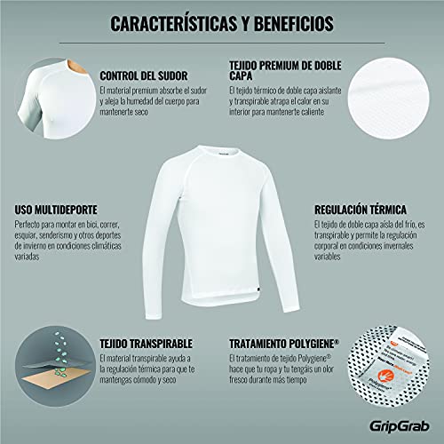 GripGrab Camiseta Interior Térmica Manga Larga para Ciclismo Running Ski y Deportes en Invierno Transpirable Anti Olor, Unisex Adulto, Blanco, M