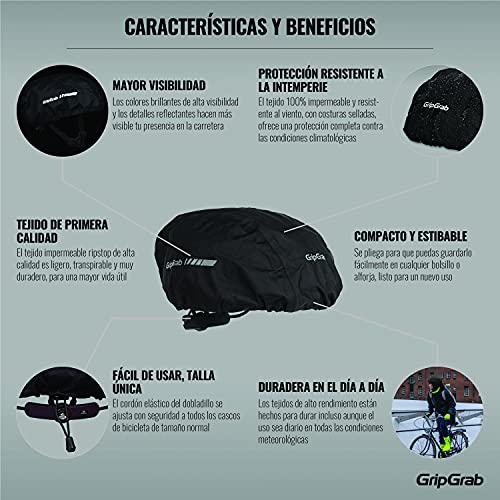 GripGrab Funda Impermeable Casco de Bicicleta Cubre Casco Ciclismo Cortavientos Reflectante Alta Visibilidad Road MTB Calentadores Babeza, Unisex-Adult, Negro, Talla Única