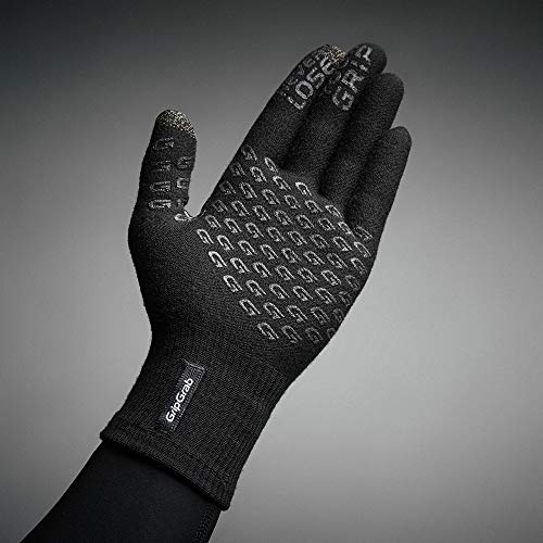 GripGrab Primavera Merino-Wool 2nd Edition Touchscreen Knitted Cycling Gloves Full-Finger Anti-Slip Bicycle Liners Guantes Ciclismo Invierno, Unisex-Adult, Negro, M/L
