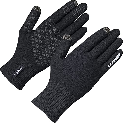 GripGrab Primavera Merino-Wool 2nd Edition Touchscreen Knitted Cycling Gloves Full-Finger Anti-Slip Bicycle Liners Guantes Ciclismo Invierno, Unisex-Adult, Negro, M/L