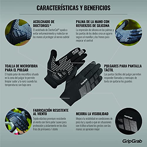 GripGrab Ride Entretiempo Cortavientos Acolchados Transpirables Táctiles Guantes Ciclismo Invierno, Adultos Unisex, Negro, XL