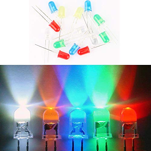 GTIWUNG 500 Piezas Ronda Ultrabrillante LED Diodos Emisores, 5mm Diodo Emisor de Luces LED, Multicolor Emisores de LuzMulticolor Emisores de Luz, Blanco/Rojo/Amarillo/Verde/Azul