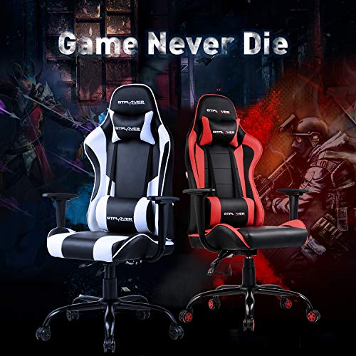 GTPLAYER Silla Gaming, Silla Gaming Blanca, Estilo de Silla Gamer, Silla Ergonónica, Silla Ordenador con Respaldo Reclinable (Blanco)