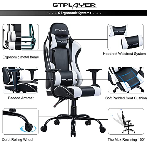 GTPLAYER Silla Gaming, Silla Gaming Blanca, Estilo de Silla Gamer, Silla Ergonónica, Silla Ordenador con Respaldo Reclinable (Blanco)