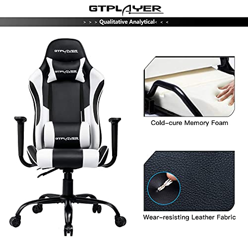 GTPLAYER Silla Gaming, Silla Gaming Blanca, Estilo de Silla Gamer, Silla Ergonónica, Silla Ordenador con Respaldo Reclinable (Blanco)