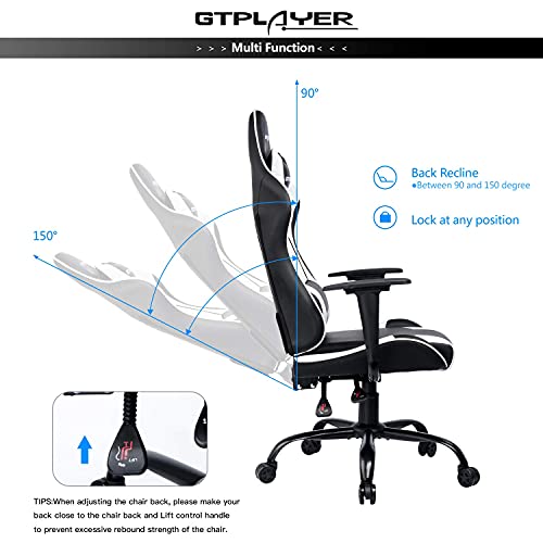 GTPLAYER Silla Gaming, Silla Gaming Blanca, Estilo de Silla Gamer, Silla Ergonónica, Silla Ordenador con Respaldo Reclinable (Blanco)