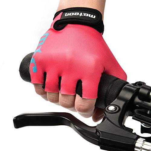 Guantes Bicicleta MTB BMX Ciclismo Montaña Carretera Fitness Gimnasio Bici Escalada Senderismo y Otros Deportes Guantes Deportivos Sin Dedos para Mujer y Hombre (JR S ~ 6,5-7cm, One Pink)