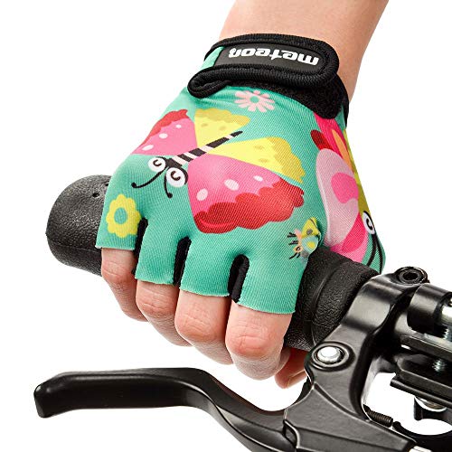 Guantes Bicicleta MTB BMX Ciclismo Montaña Carretera Fitness Gimnasio Bici Escalada Senderismo y Otros Deportes Guantes Deportivos Sin Dedos para Mujer y Hombre (JR S ~ 6,5-7cm, Butterflies)