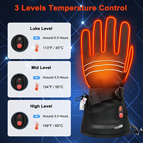 Guantes Calefactables, 7.4V 3200mAh Guantes Calefactables Hombre Mujer, Guantes Calefactores eléctricos Impermeables con Pantalla táctil Invierno Térmicos de Mano para Motto Esquí Pesca Caza Ciclismo