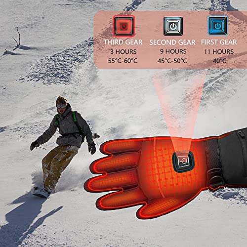 Guantes calefactables de esquí, ciclismo, guantes de invierno cálidos, 3 modos de calefacción con pantalla táctil y resistente al agua para esquí, caza, pesca, ciclismo y camping.