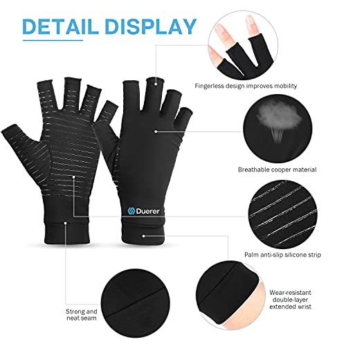 Guantes de cobre para artritis, Duerer Los mejores guantes de compresión para hombres y mujeres. Túnel carpiano RSI Guantes de compresión tendinitis reumatoide para el trabajo diario (Negro, Large)