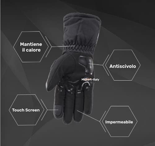 Guantes de Moto de Invierno 100% Impermeables, Térmicos, Antideslizantes, Guantes para Esquí Snowboard con protección - Negro XXL