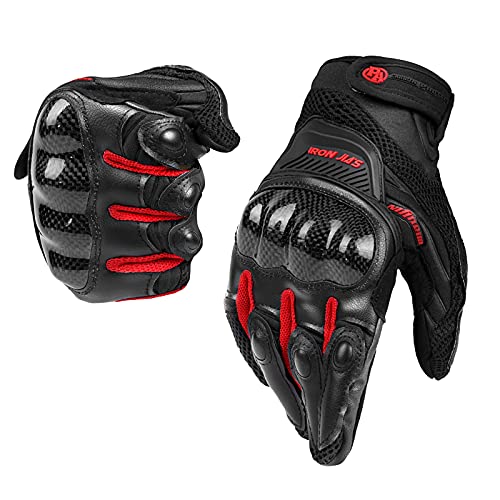 Guantes de Moto Transpirables Verano Off-Road Racing Guantes de Moto de Cuero con Nudillos Completos Protección Almohadilla Pantalla Táctil.