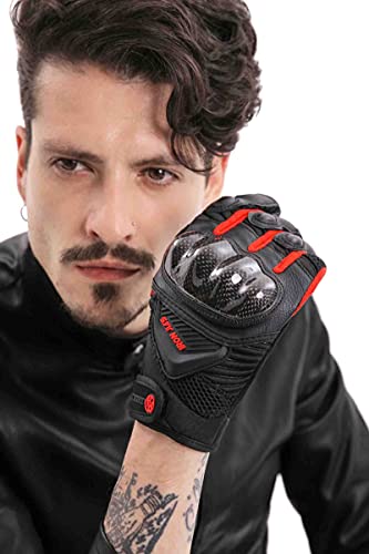 Guantes de Moto Transpirables Verano Off-Road Racing Guantes de Moto de Cuero con Nudillos Completos Protección Almohadilla Pantalla Táctil.