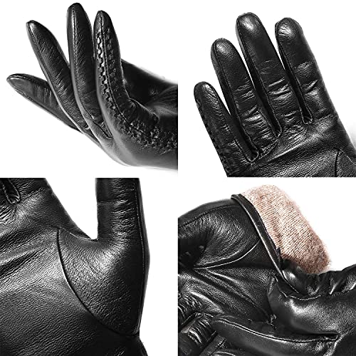 Guantes de piel de oveja genuina para mujer, cálidos de invierno para pantalla táctil, con forro de cachemira