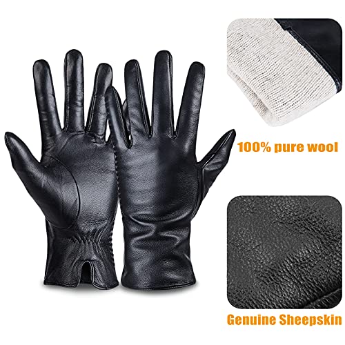 Guantes de piel de oveja genuina para mujer, cálidos de invierno para pantalla táctil, con forro de cachemira