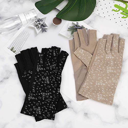 Guantes de Protección UV Solar de Mujeres 2 Pares Guantes Cortos para Conducir sin Dedos Antideslizantes Verano Primavera al Aire Libre para Chicas Equitación, Ciclismo, El Golf Exteriores