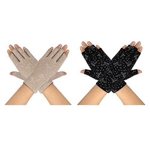 Guantes de Protección UV Solar de Mujeres 2 Pares Guantes Cortos para Conducir sin Dedos Antideslizantes Verano Primavera al Aire Libre para Chicas Equitación, Ciclismo, El Golf Exteriores