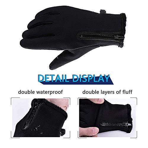 Guantes Moto Invierno, Guantes touch screen Gimnasio de Dedo Completo a Prueba del Viento para Ejercicio Motociclismo, ciclismo, Camping, Senderismo, Escalada, Combate ,por hombres y mujeres (Negro M)