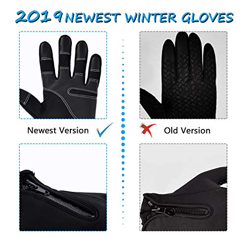 Guantes Moto Invierno, Guantes touch screen Gimnasio de Dedo Completo a Prueba del Viento para Ejercicio Motociclismo, ciclismo, Camping, Senderismo, Escalada, Combate ,por hombres y mujeres (Negro M)