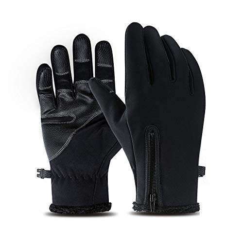 Guantes Moto Invierno, Guantes touch screen Gimnasio de Dedo Completo a Prueba del Viento para Ejercicio Motociclismo, ciclismo, Camping, Senderismo, Escalada, Combate ,por hombres y mujeres (Negro M)