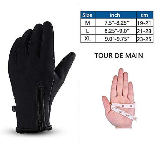 Guantes Moto Invierno, Guantes touch screen Gimnasio de Dedo Completo a Prueba del Viento para Ejercicio Motociclismo, ciclismo, Camping, Senderismo, Escalada, Combate ,por hombres y mujeres (Negro M)