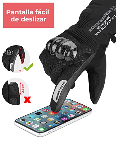 Guantes Moto Invierno para Hombre Mujer, Guantes Invierno con Proteccion Carbono, Impermeables Pantalla Tactil Dedo Completo, Guantes para Motocross, Motocicleta,Scooter,Deportes al Aire Libre