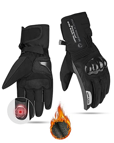 Guantes Moto Invierno para Hombre Mujer, Guantes Invierno con Proteccion Carbono, Impermeables Pantalla Tactil Dedo Completo, Guantes para Motocross, Motocicleta,Scooter,Deportes al Aire Libre