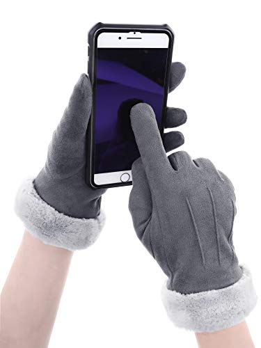 Guantes para Pantalla Táctil Manoplas de Invierno Guantes de Puño de Piel con Forro Polar para Materiales de Mujeres Chicas (Gris, 1)