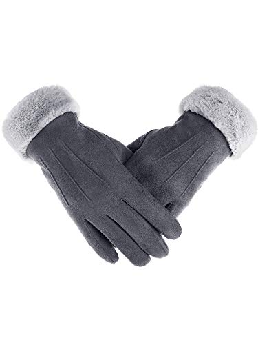 Guantes para Pantalla Táctil Manoplas de Invierno Guantes de Puño de Piel con Forro Polar para Materiales de Mujeres Chicas (Gris, 1)