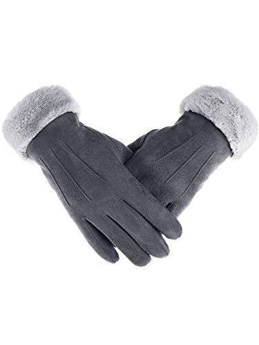 Guantes para Pantalla Táctil Manoplas de Invierno Guantes de Puño de Piel con Forro Polar para Materiales de Mujeres Chicas (Gris, 1)