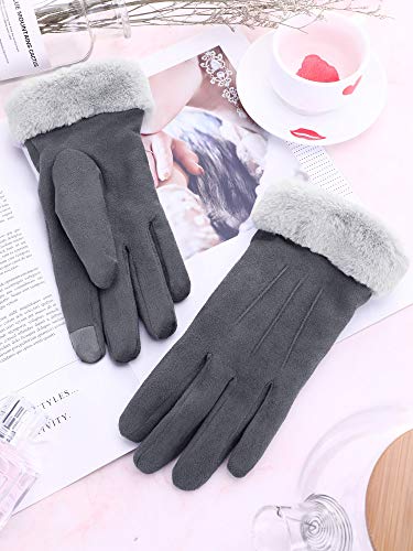 Guantes para Pantalla Táctil Manoplas de Invierno Guantes de Puño de Piel con Forro Polar para Materiales de Mujeres Chicas (Gris, 1)