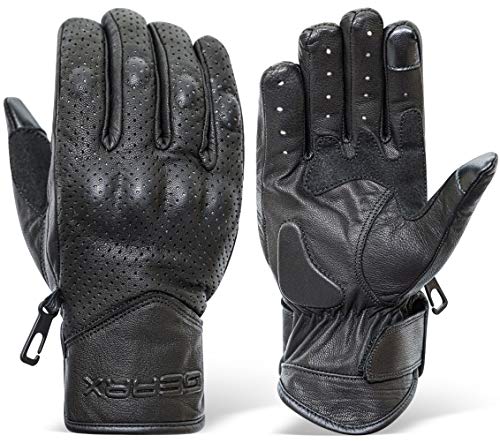 Guantes ventilados de Motocicleta Protección del Cuero Genuino y del nudillo, L