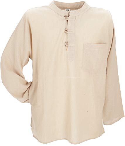 Guru-Shop, Camisa Nepal Fisher Goa Hippie, Blanca Natural, Algodón, Tamaño:L, Camisas de Hombre